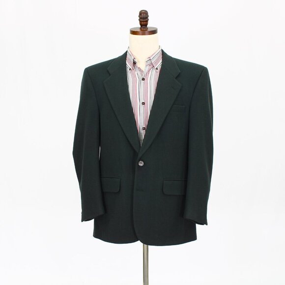 Vintage Burberry 40R Green Solid 2-Button Sport Coat Blazer Jacket P392 - Picture 1 of 11